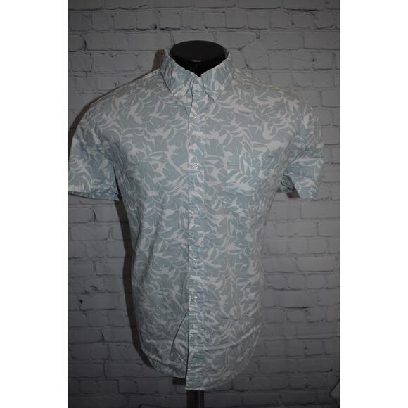 J Crew Dress Shirt Button Up Men Size XL Slim Flex Washed Blue Floral - Picture 5 of 6